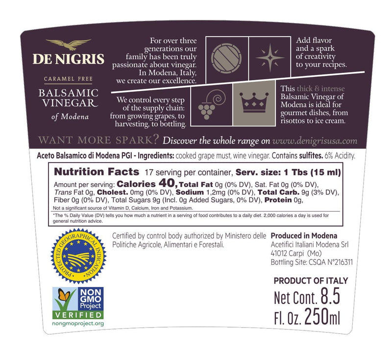 De Nigris Platinum Eagle Balsamic Vinegar of Modena - 250mL - Beauty and Blossom