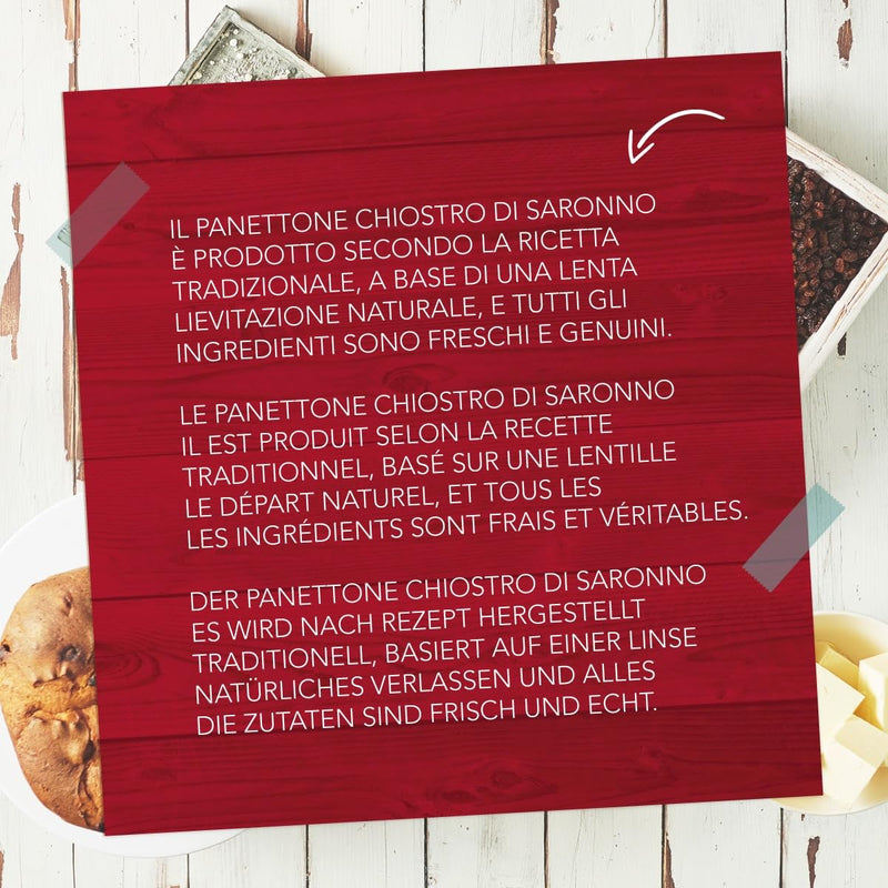 Chiostro Di Saronno Panettone with Pears and Chocolate - Hand wrapped - 750g