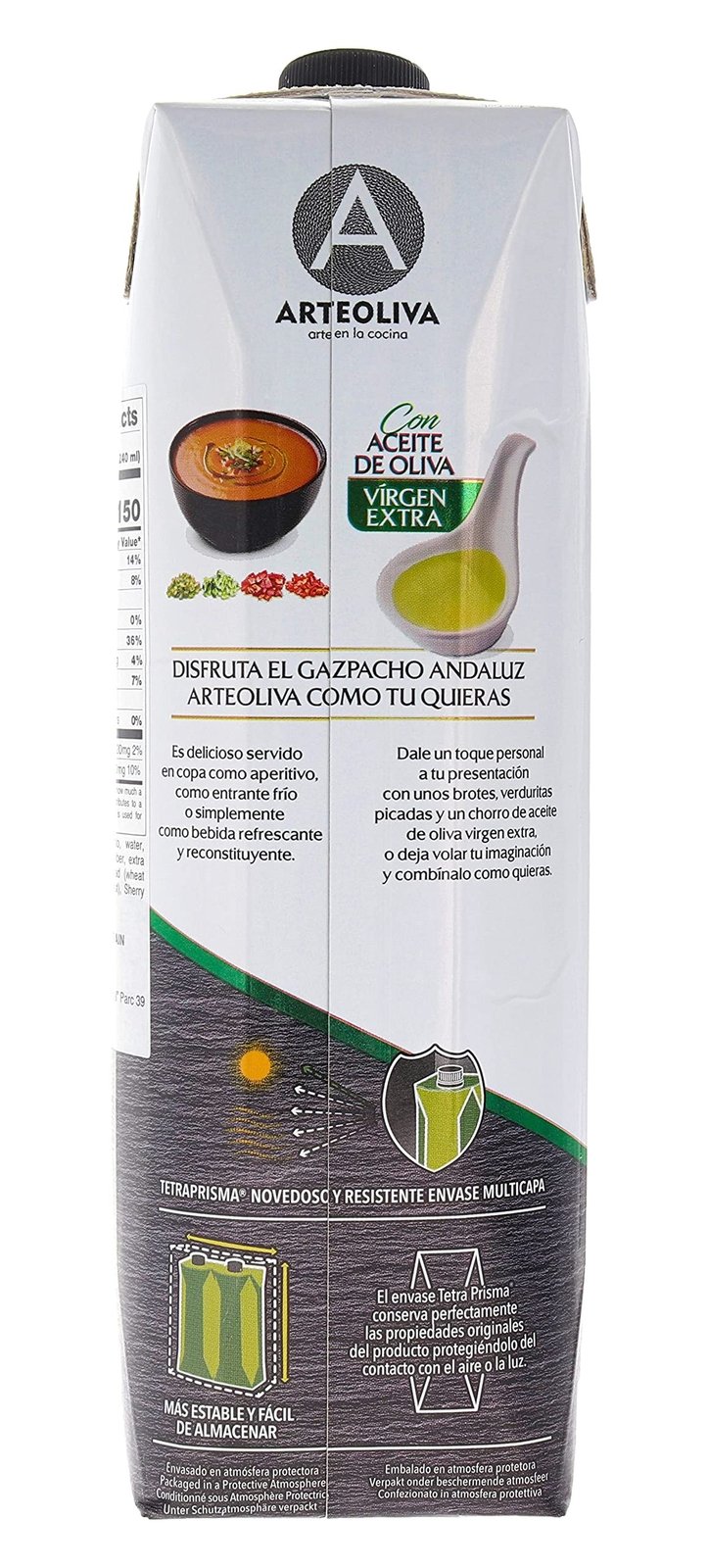 Arteoliva Gazpacho Andaluz with Extra Virgin Olive Oil - Verduras de la Huert...