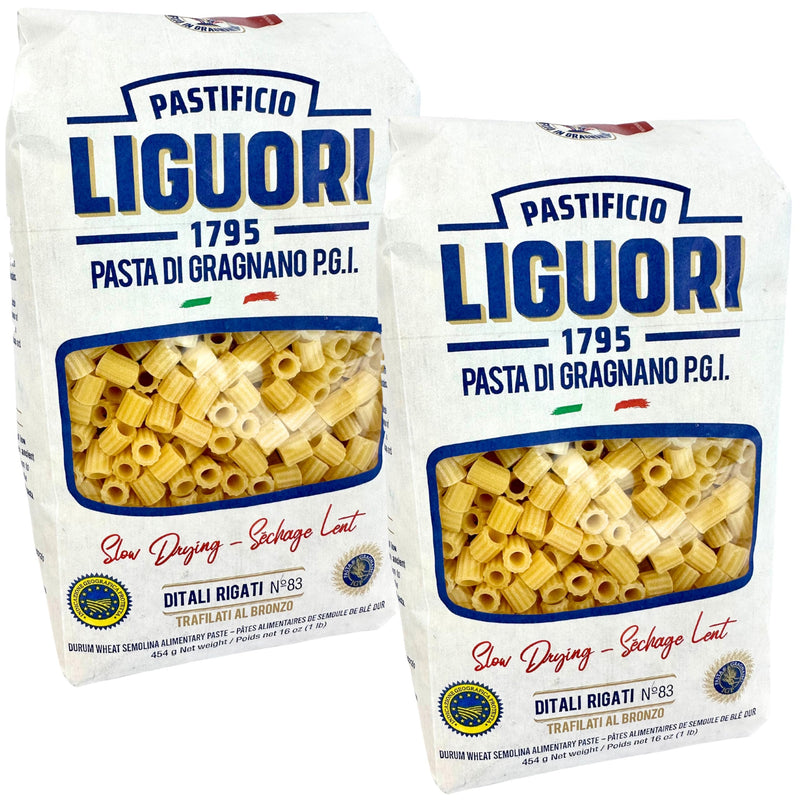 Pastificio Liguori Ditali Pasta 1 lb. (454g)(Pack of 2) Tubetti Pasta - Tubettini Pastina - Ditalini - Bronze Cut - Similar to Stellini - Anellini - Gragnano - Tiny Noodle Tubes for Soups