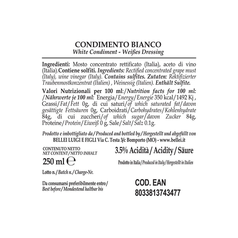 Bellei - Sua Maestà Denso Bianco - Dense & Sweet White Condiment, Gluten-Free...