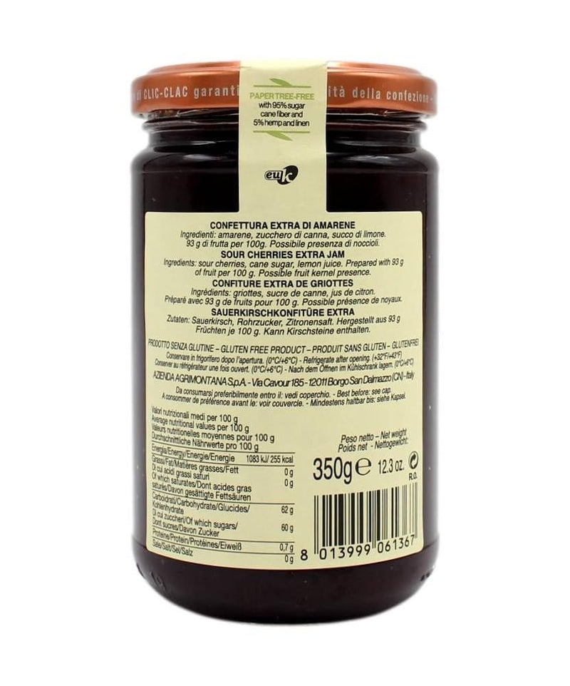Agrimontana Sour Cherry Extra Jam, 350 Grams / 12.34 Ounces