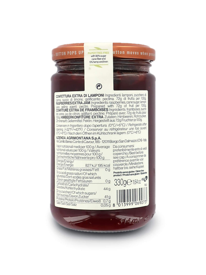 Agrimontana Raspberries Extra Jam, Le Extra Line, 330 Grams / 11.64 Ounces