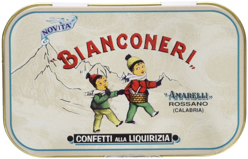 Amarelli Bianconeri - Mint & Vanilla Flavoured Sugar Coated Licorice - 50g Tin