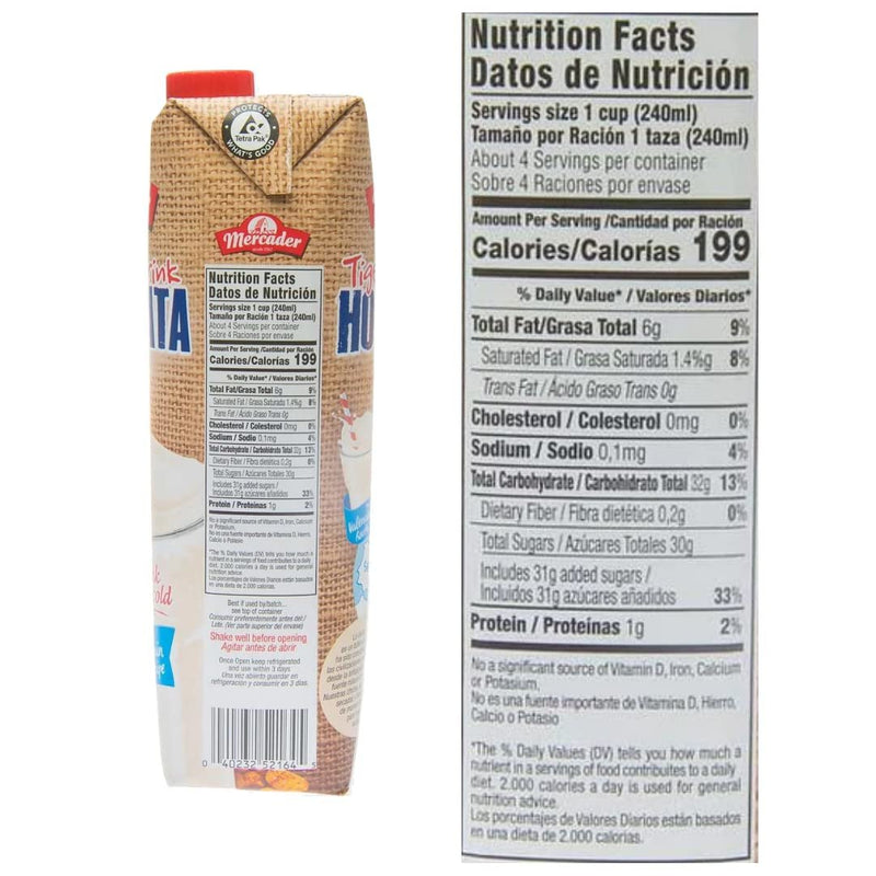 Mercader Whole Tigernut Drink Horchata milk Net.Wt 67.6 oz (2-pack) 2 Liters | Non Dairy | GlutenFree | Lactose Free | Shelf Stable (Pack of 2)