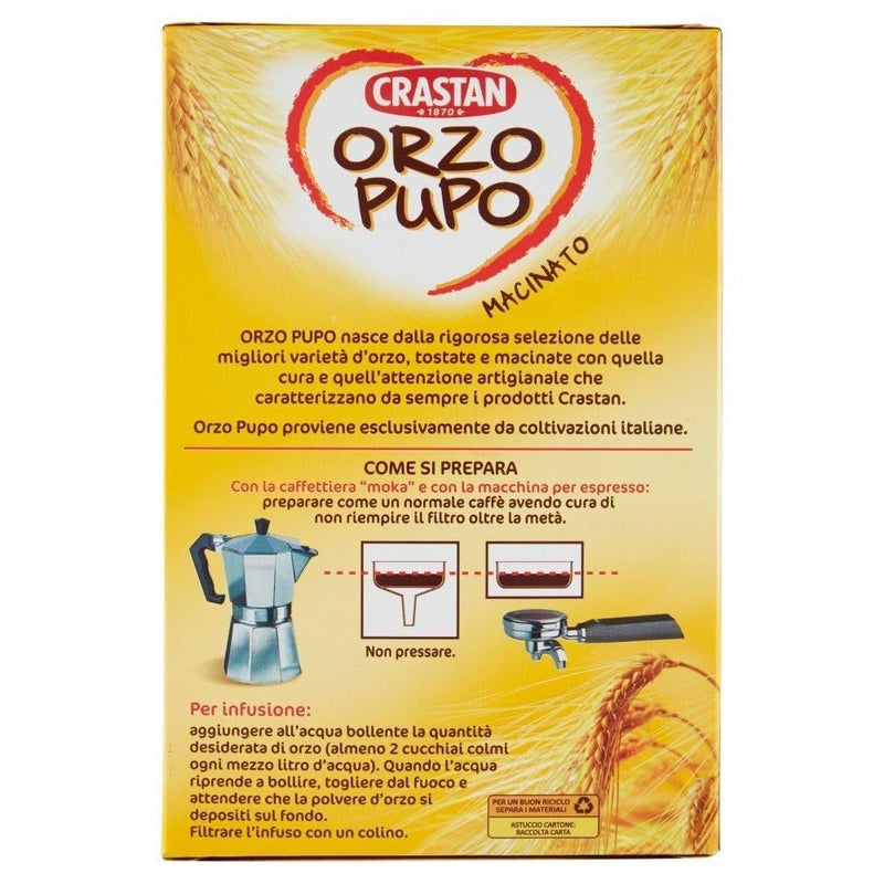 Crastan 1870 Instant Barley Coffee Substitute 17.5 oz. (500g) Roasted Ground Barley - Orzo Pupo Macinato - Grain Coffee Substitute - Mugicha, Boricha, Damaicha, Cevada - Orzo Solubile - Tea Beverage