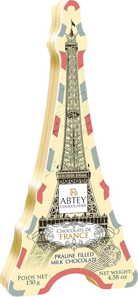 Abtey Chocolatier Eiffel Tower Tin Paris filled with Praline Filled Milk Chocolate, 130g, Product of France - Beauty and Blossom