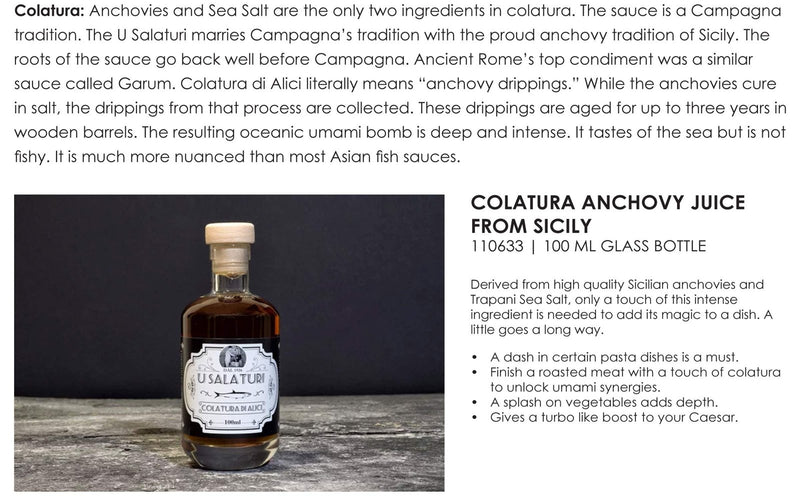 U SALATURI Colatura Anchovy Juice from Sicily 3.38 Fl Oz - Beauty and Blossom