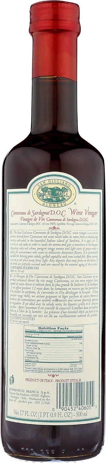 San Giuliano Cannonau Wine Vinegar, 17-Ounce