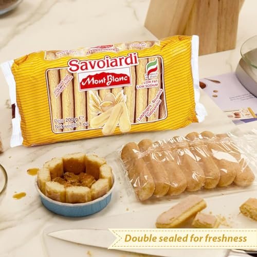 Savioardi, Mont Blanc Lady Fingers for Tiramisu, Old World Champagne Finger Biscuits, All-natural, Classic Italian Sponge Fingers Cookies for Tiramisu Cake, Low Fat, 7 Oz (Pack of 4)