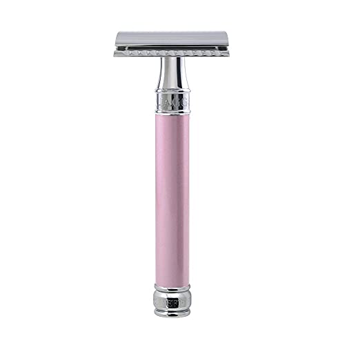 Double Edge Safety Razor, Long Handle, Pink - Beauty and Blossom