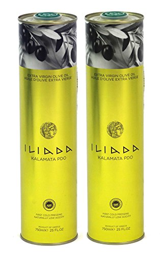 ILIADA PDO Kalamata Extra Virgin Olive Oil Greece -First Cold Pressing- Low Acidity 25 Fl Oz. 2 Tins
