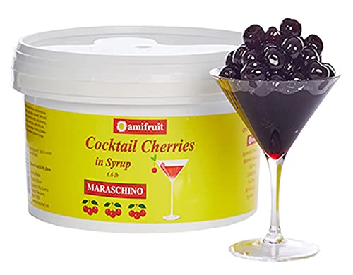 Amifruit Maraschino Cherries 6.6lbs./105.6oz. Premium Cocktail Cherries, Gourmet Cocktail Cherries, Italian Maraschino Cherries.