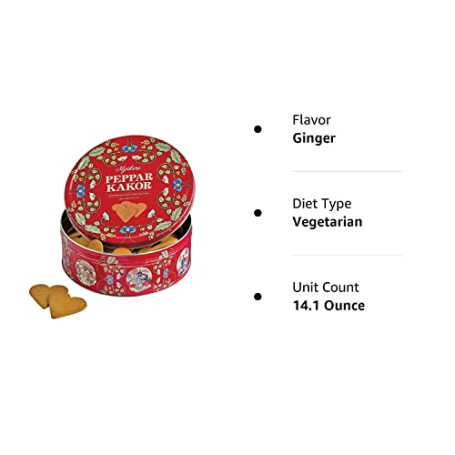 Nyakers Swedish Ginger Cookies - Sweet and Spicy Heart-Shaped Gingersnaps - Swedish Style Cookies - Delicious Cookies on the Go - Red Tin 14.11oz