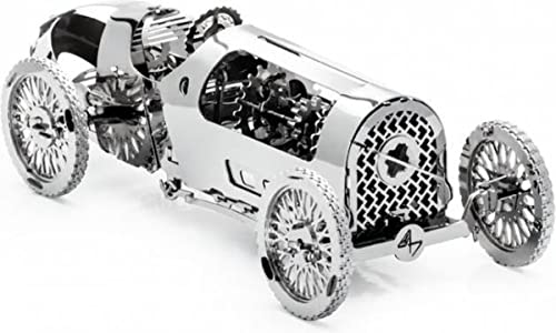 Model Car Kit - 3D Model kit Silver Bullet - Moving Wind-Up Retro Car Model | 3D Puzzle for Adults - Metal DIY Kit | Beautiful Metal Model Car Collectible | DIY Construction Set of a Vintage Car