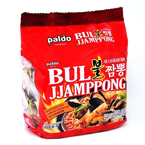 Paldo Bul Jjamppong Noodle Soup, Spicy Seafood Flavor, 4.9 Ounce (Pack of 4)