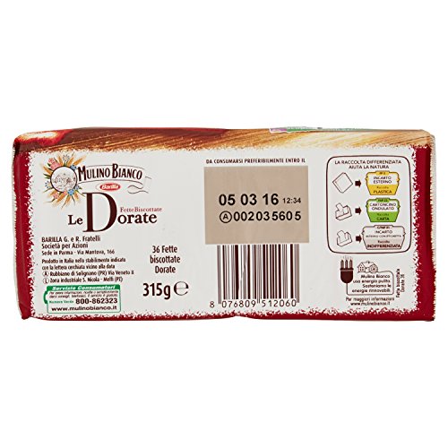 Mulino Bianco: " Le Dorate " Fette Biscottate 36 count - Golden Rusks. Italian Toast - 11.11 Oz (315g) Pack of 2