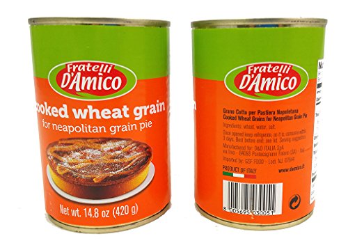 Fratelli D'Amico Cooked Wheat Grain (Grano Cotto) - 2 Cans - For Easter Wheat Pie (Pastiera Napoletana di Grano) Italian Import