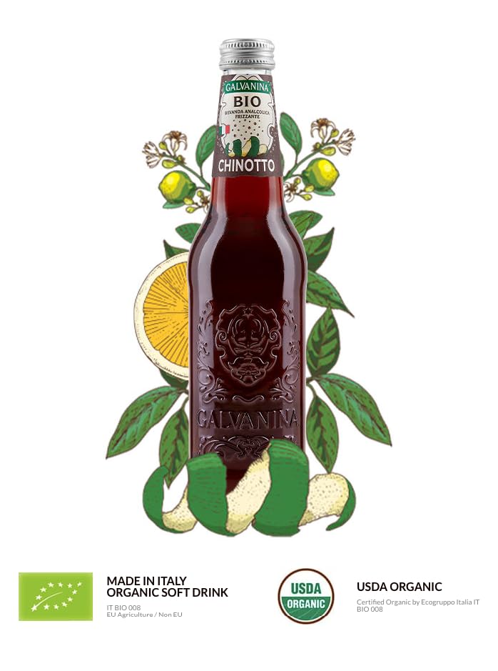 Galvanina Organic Chinotto Soda - Premium Italian Sparkling Soda - 335ml - 6 Glass Bottles
