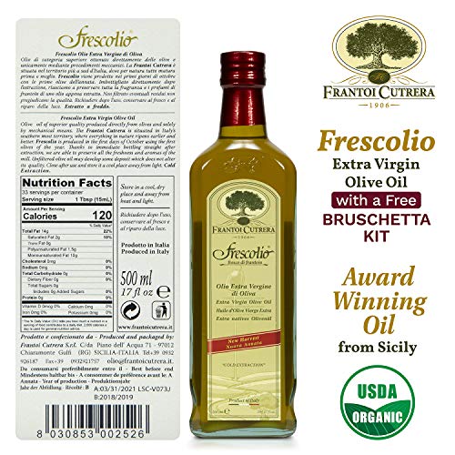 Frantoi Cutrera Extra Virgin Olive Oil. Frescolio New Harvest with Wild Oregano and Sea Salt of Sicily, Italy - Unfiltered, Cold Extraction Product of Italy - 17 fl oz / 500ml - Beauty and Blossom