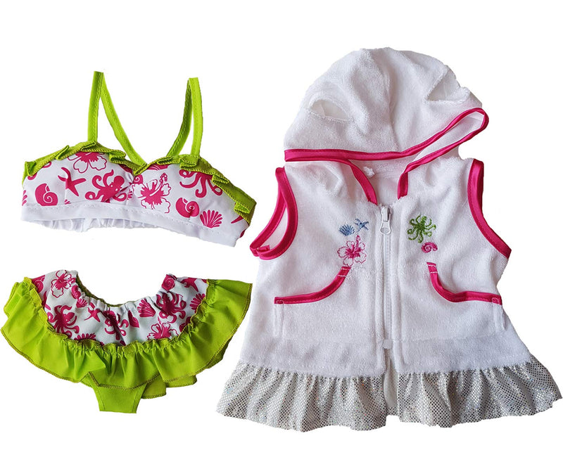 Swimsuit & Coverup Outfit Teddy Bear Clothes Fits Most 14" - 18" Build-a-bear and Make Your Own Stuffed Animals