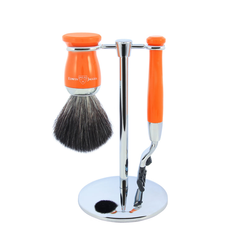 Edwin Jagger 3 Piece Mach 3 Fitted Razor Set (Black Synthetic) - Beauty and Blossom