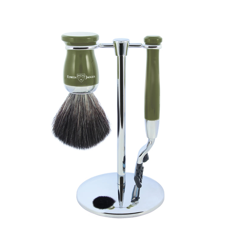 Edwin Jagger 3 Piece Mach 3 Fitted Razor Set (Black Synthetic) - Beauty and Blossom