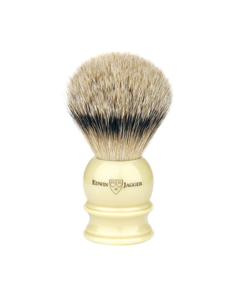Edwin Jagger Imitation Ivory Silver Tip Shaving Brush With Stand - Beauty and Blossom