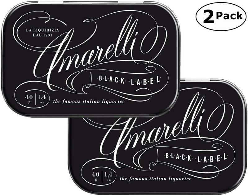 Amarelli tins Pure Liquorice Extract, The Famous Italian Liquorice, Black Label - 1.4 Oz (40 Gm) Each x 2 Tins - Beauty and Blossom