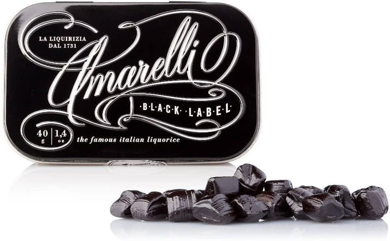 Amarelli tins Pure Liquorice Extract, The Famous Italian Liquorice, Black Label - 1.4 Oz (40 Gm) Each x 2 Tins - Beauty and Blossom